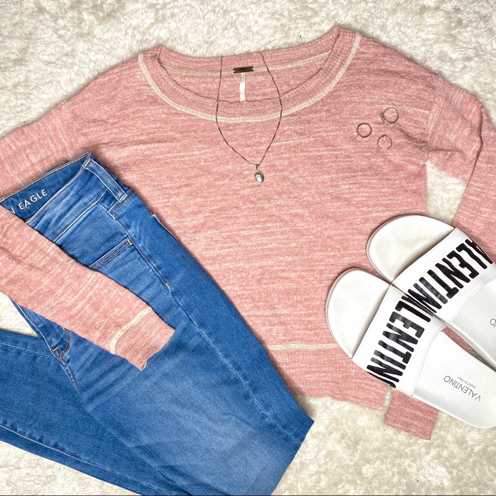 Free People Pink Crew Neck Knit Top